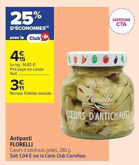 Antipasti FLORELLI Coeurs d'artichauts grillés, 280 g