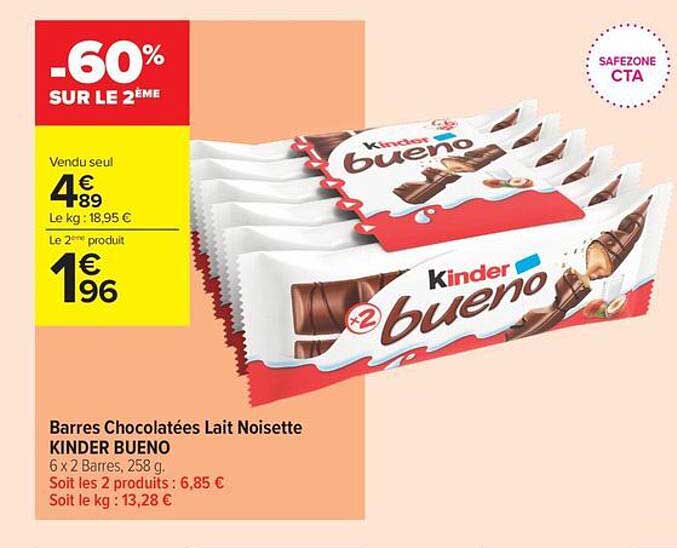 Barres Chocolatées Lait Noisette KINDER BUENO