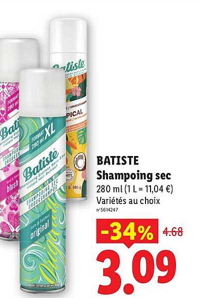 BATISTE Shampoing sec 280 ml (1 L = 11,04 €) Variétés au choix