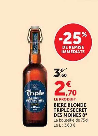 BIERE BLONDE TRIPLE SECRET DES MOINS 8°