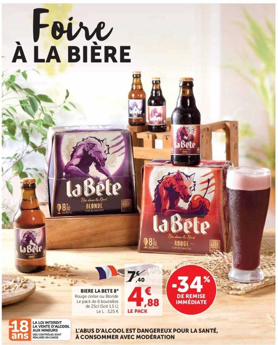 BIERE LA BETE 8° Rouge cerise ou Blonde Le pack de 6 bouteilles de 25cl (Soit 1,5 L)