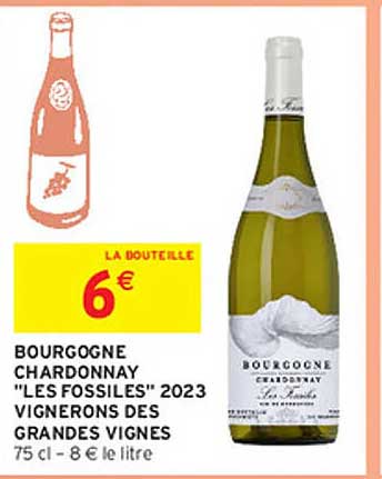 BOURGOGNE CHARDONNAY "LES FOSSILES" 2023 VIGNERONS DES GRANDES VIGNES 75 cl - 8 € le litre