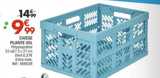 CAISSE PLIANTE 45L Polypropylène 53 x 27,5 x 37 cm Dont 0,37€ d’éco-mob. Réf : 466526
