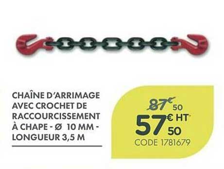 CHAÎNE D’ARRIMAGE AVEC CROCHET DE RACCOURCISSEMENT À CHAPE - Ø 10 MM - LONGUEUR 3,5 M