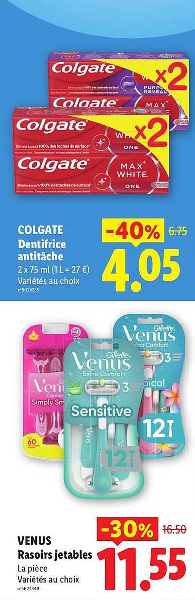 COLGATE Dentifrice antitâche 2 x 75 ml (1 L = 27 €) Variétés au choix n°56241255