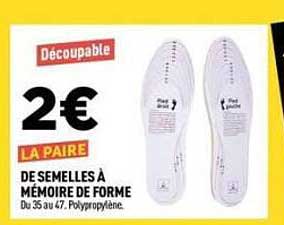 Découpable 2€ LA PAIRE DE SEMELLES À MÉMOIRE DE FORME