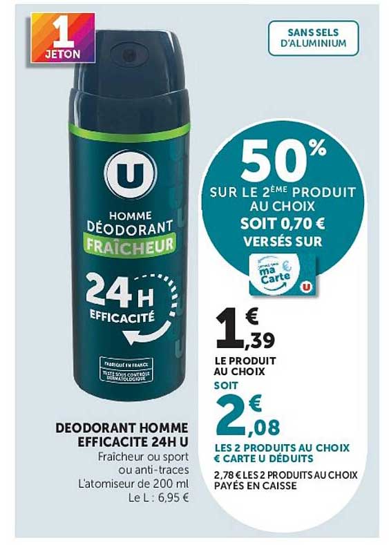 DEODORANT HOMME EFFICACITE 24H U
