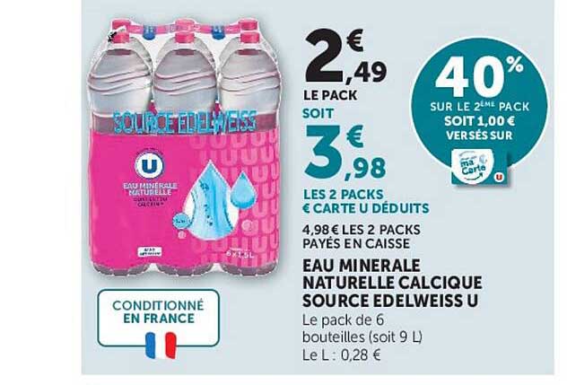 EAU MINERALE NATURELLE CALCIQUE SOURCE EDELWEISS U