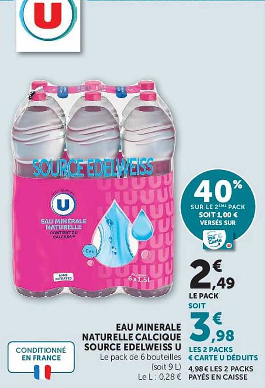 EAU MINERALE NATURELLE CALCIQUE SOURCE EDELWEISS U