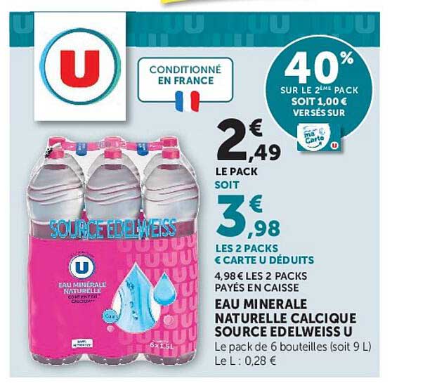 EAU MINERALE NATURELLE CALCIQUE SOURCE EDELWEISS U