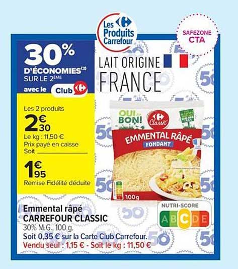 Emmental râpé CARREFOUR CLASSIC
