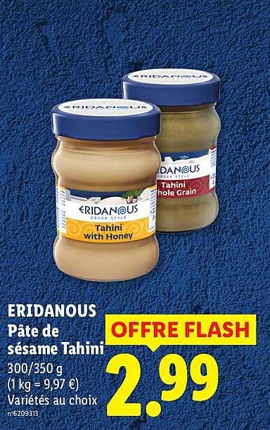 ERIDANOUS Pâte de sésame Tahini 300/350 g (1 kg = 9,97 €) Variétés au choix