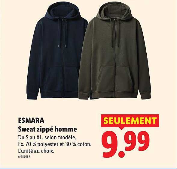 ESMARA Sweat zippé homme