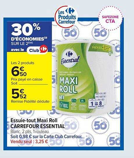 Essuie-tout Maxi Roll CARREFOUR ESSENTIAL