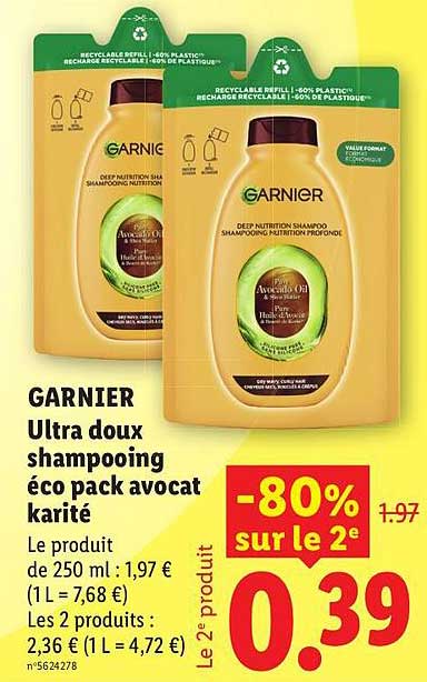 GARNIER Ultra doux shampoing éco pack avocat karité