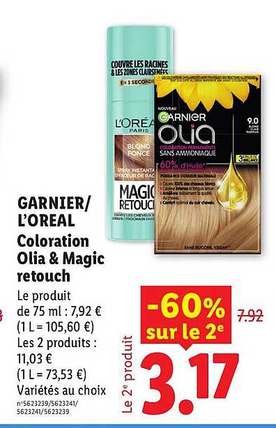 GARNIER/L’OREAL Coloration Olia & Magic retouch