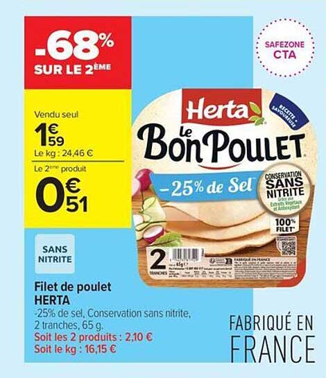 Herta le Bon Poulet -25% de Sel