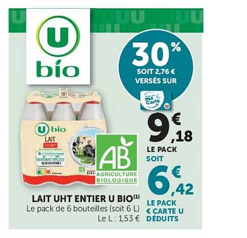 LAIT UHT ENTIER U BIO