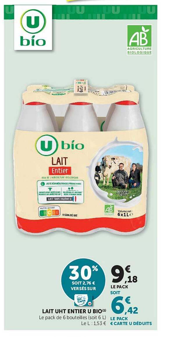 LAIT UHT ENTIER U BIO