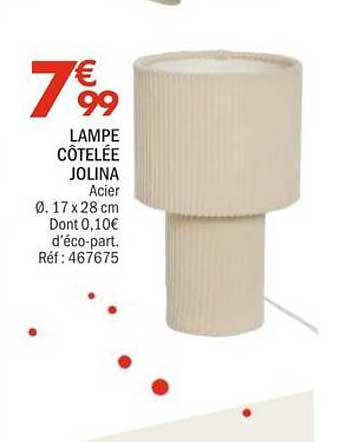 LAMPE CÔTELÉE JOLINA Acier Ø. 17 x 28 cm Dont 0,10€ d’éco-part. Réf : 467675