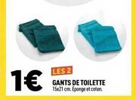 LES 2 GANTS DE TOILETTE 15x21 cm. Eponge et coton.