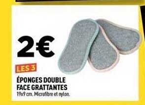 LES 3 ÉPONGES DOUBLE FACE GRATTANTES 19x9 cm, Microfibre et nylon.