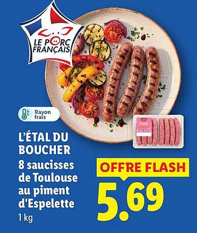L'ÉTAL DU BOUCHER 8 saucisses de Toulouse au piment d'Espelette 1 kg