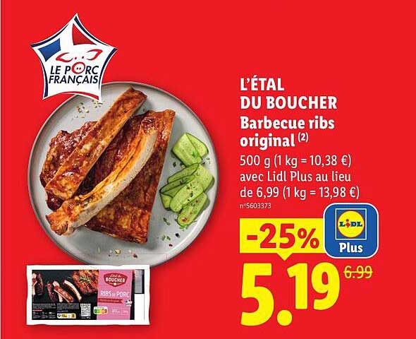 L’ÉTAL DU BOUCHER Barbecue ribs original