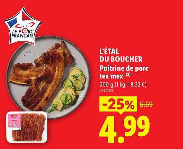 L’ÉTAL DU BOUCHER Poitrine de porc tex mex