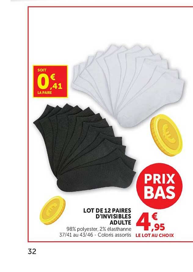 LOT DE 12 PAIRES D'INVISIBLES ADULTE