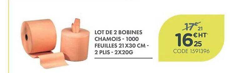 LOT DE 2 BOBINES CHAMOIS - 1000 FEUILLES 21X30 CM - 2 PLIS - 2X20G
