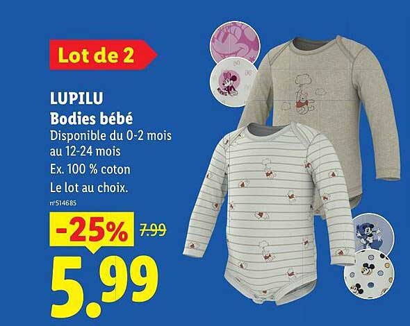 Lot de 2 LUPILU Bodies bébé