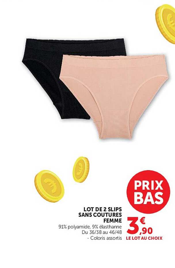 LOT DE 2 SLIPS SANS COUTURES FEMME