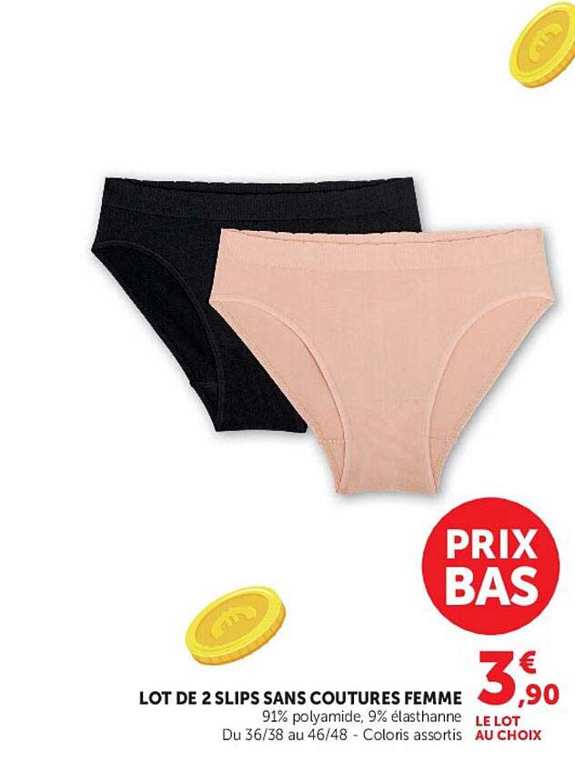 LOT DE 2 SLIPS SANS COUTURES FEMME