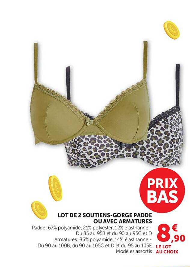 LOT DE 2 SOUTIENS-GORGE PADDE OU AVEC ARMATURES