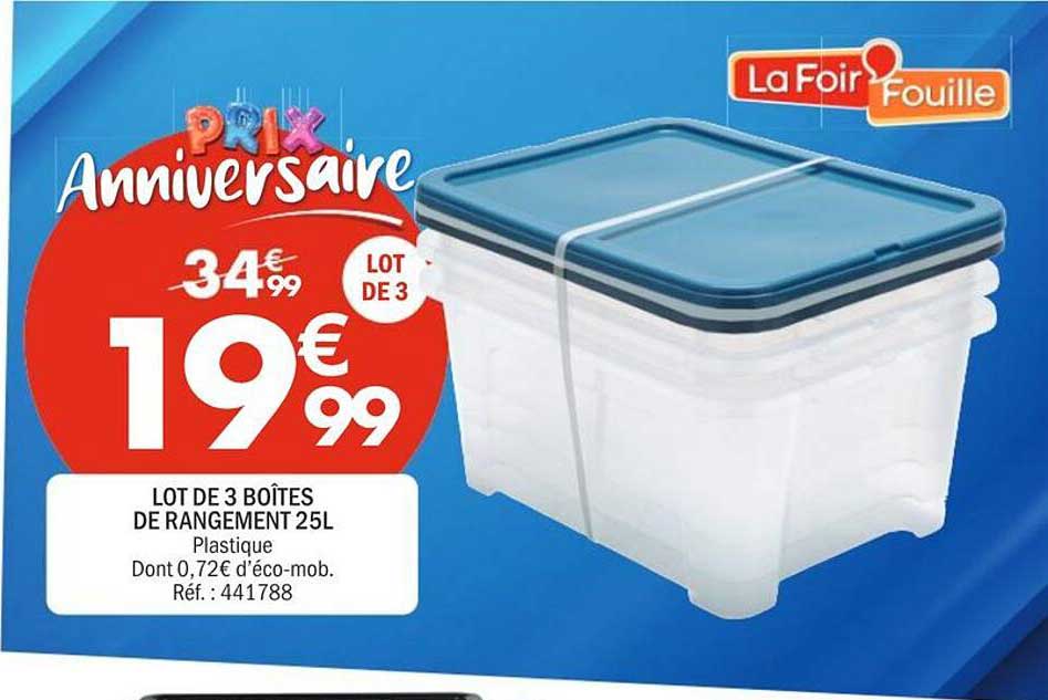 LOT DE 3 BOÎTES DE RANGEMENT 25L