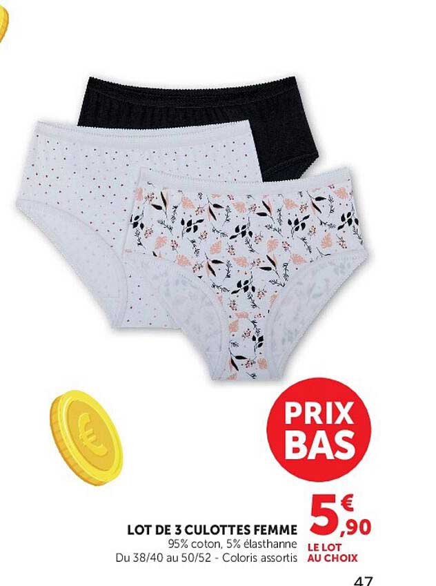 LOT DE 3 CULOTTES FEMME