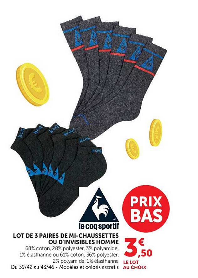 LOT DE 3 PAIRES DE MI-CHAUSSETTES OU D'INVISIBLES HOMME