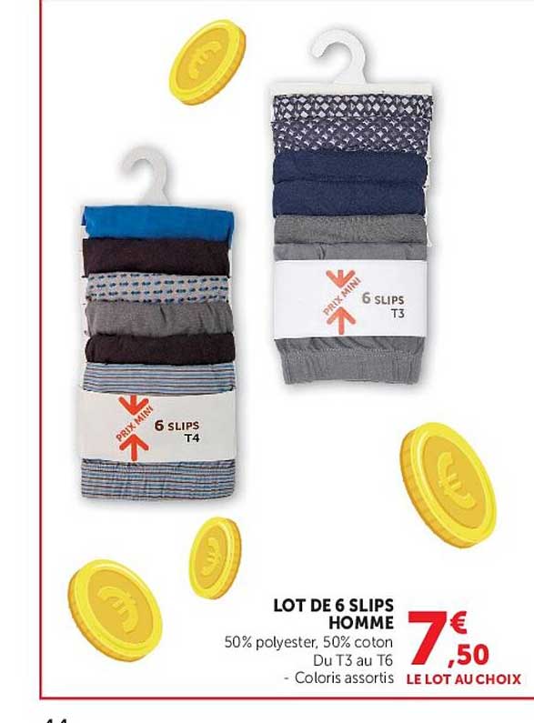LOT DE 6 SLIPS HOMME