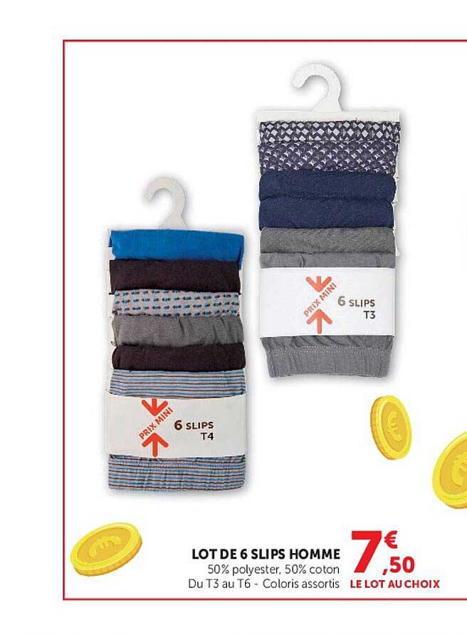 LOT DE 6 SLIPS HOMME
