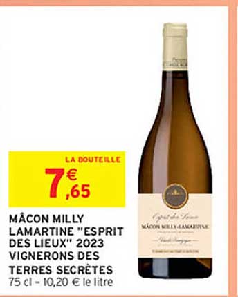 MÂCON MILLY LAMARTINE"ESPRIT DES LIEUX" 2023 VIGNERONS DES TERRES SECRÈTES 75 cl - 10,20 € le litre
