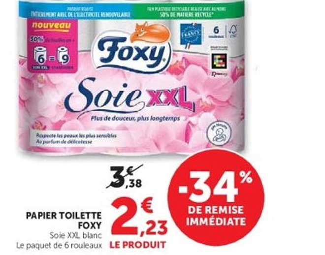 PAPIER TOILETTE FOXY Soie XXL blanc Le paquet de 6 rouleaux