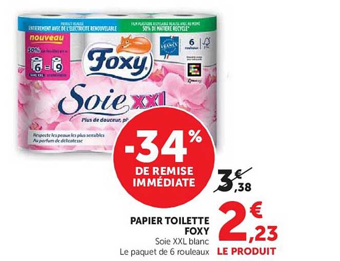 PAPIER TOILETTE FOXY Soie XXL blanc Le paquet de 6 rouleaux