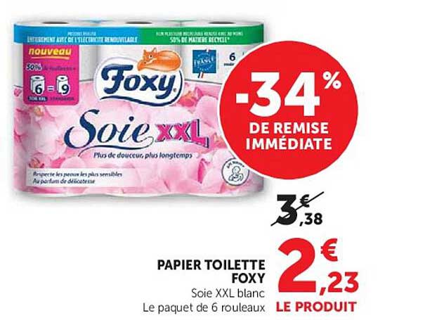 PAPIER TOILETTE FOXY Soie XXL blanc Le paquet de 6 rouleaux