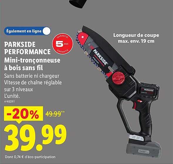 PARKSIDE PERFORMANCE Mini-tronçonneuse à bois sans fil