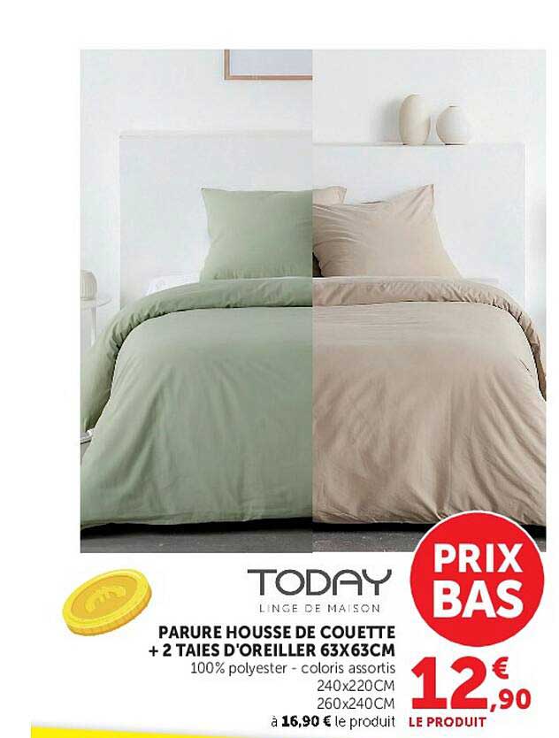 PARURE HOUSSE DE COUETTE + 2 TAIES D'OREILLER 63X63CM