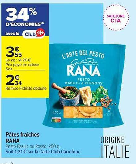 Pâtes fraîches RANA Pesto Basilic ou Rosso, 250 g