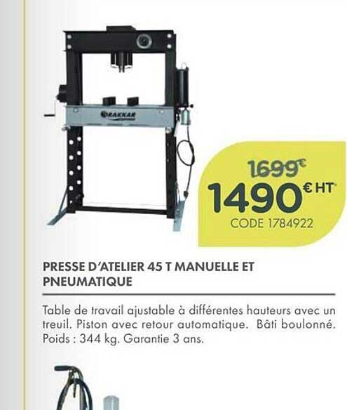 PRESSE D’ATELIER 45 T MANUELLE ET PNEUMATIQUE