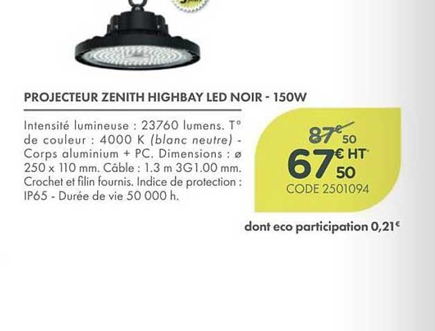 PROJECTEUR ZENITH HIGHBAY LED NOIR - 150W