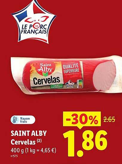 SAINT ALBY Cervelas (2) 400 g (1 kg = 4,65 €) n°575